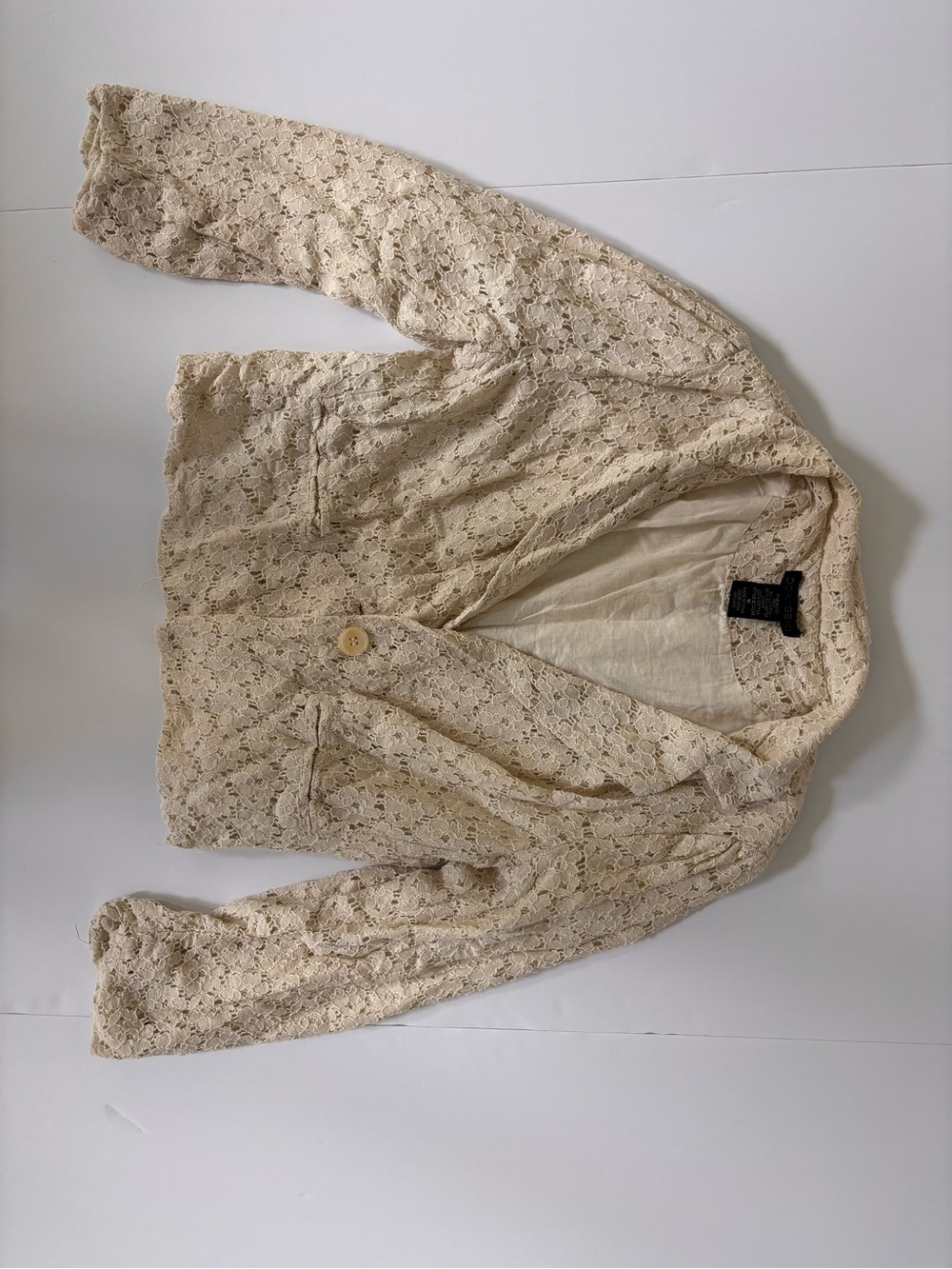 Doki Geki Cream Floral Lace Cropped Blazer Jacket M Y2K Coquette Cotton